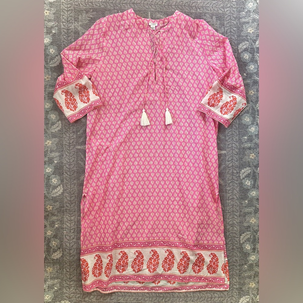 J. Crew Pink Printed Maxi Dress with Tassel Tie